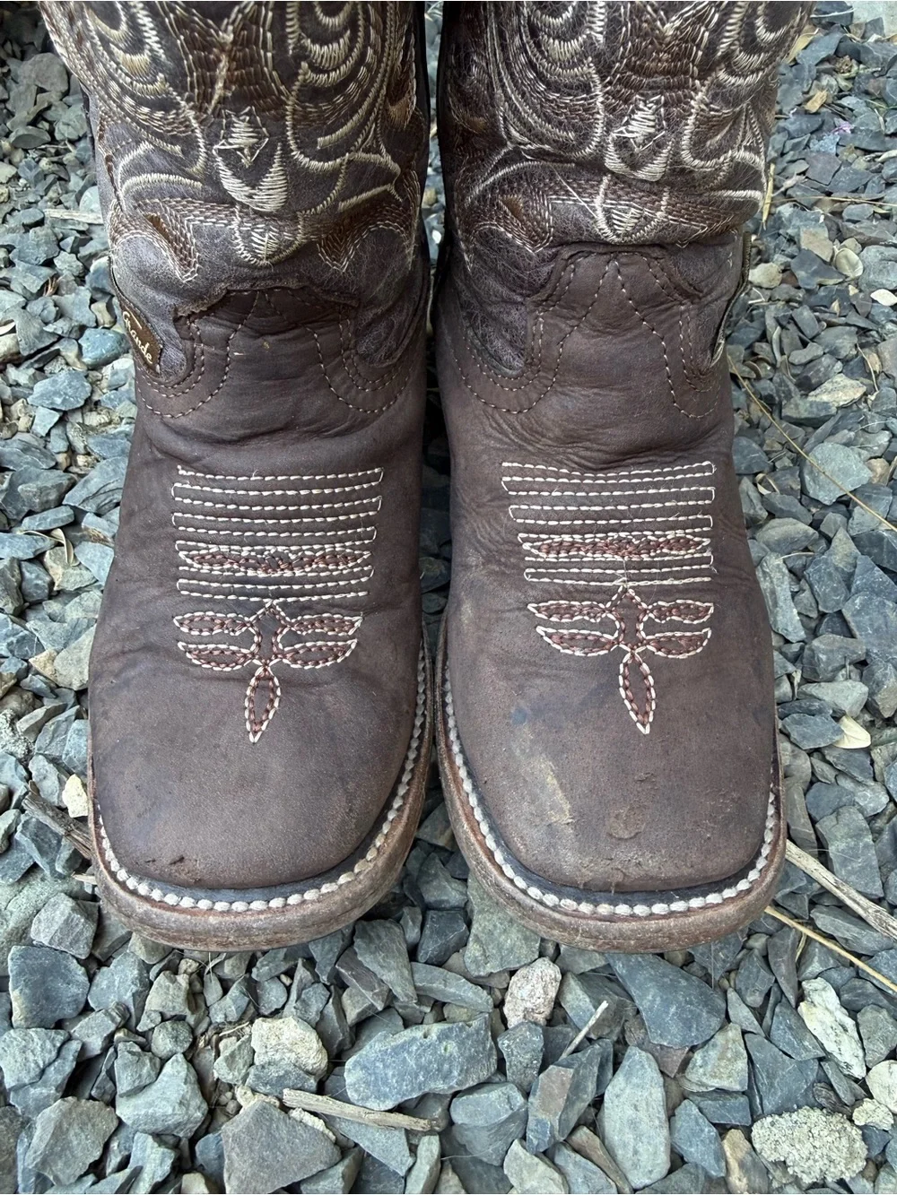 Rancho Grande Kids Brown Leather Cowboy Boots Size 9 Western Embroidered